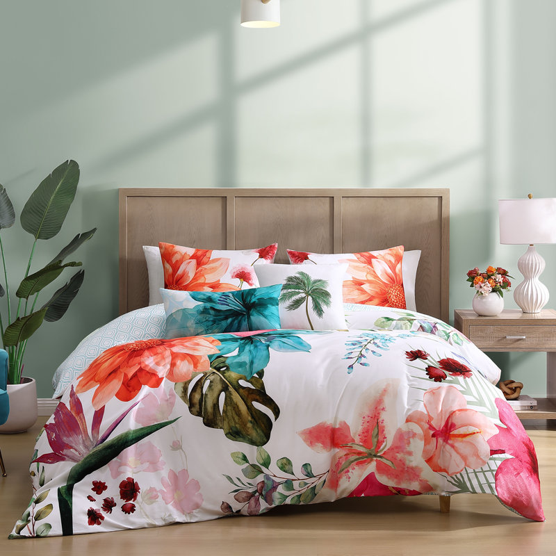 Ensemble d'édredon réversible 100% satin de coton 5 pièces Bebejan Eden, Édredon de très grand lit et 4 pièces additionn
