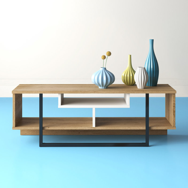 Modern TV Stand with Multiple Shelves, 47.0 x 15.7 x 15.7 inches | 100% Melamine Coated Particle Board, Wall-Mountable Design, Stylish White, Black & Oak | Perfect for Industrial & Contemporary Living Rooms