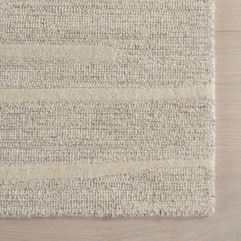 Beige Striped Handmade Wool Tufted 4' x 6' Area Rug