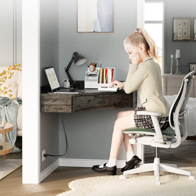 Floating Desk With Drawer And Power Outlets