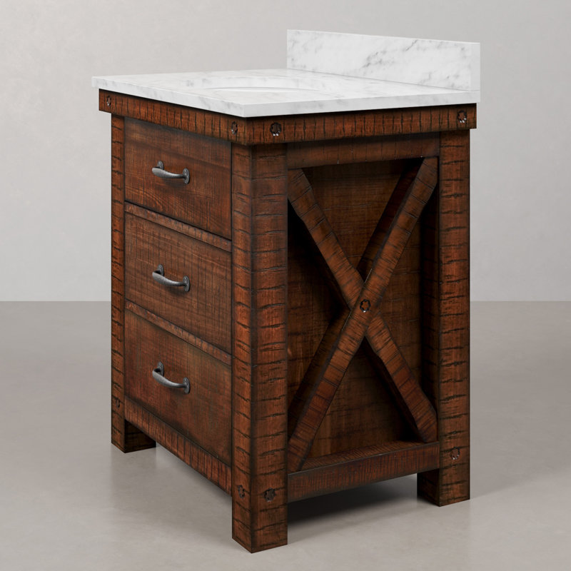 Jessen 30'' W Single Vanity, Carrara White, Rostic Sienna