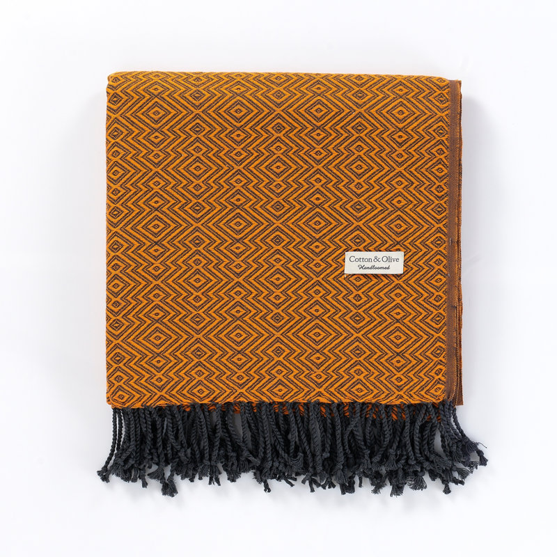 Cotton and Olive Throw, Orange