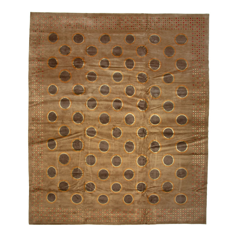 Gold & Brown Modern Tibetan Silk - 13'8" x 16'4"