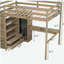 Lit mezzanine double en bois avec garde-robe intégrée, bureau, tablettes de rangement et tiroirs-591687415