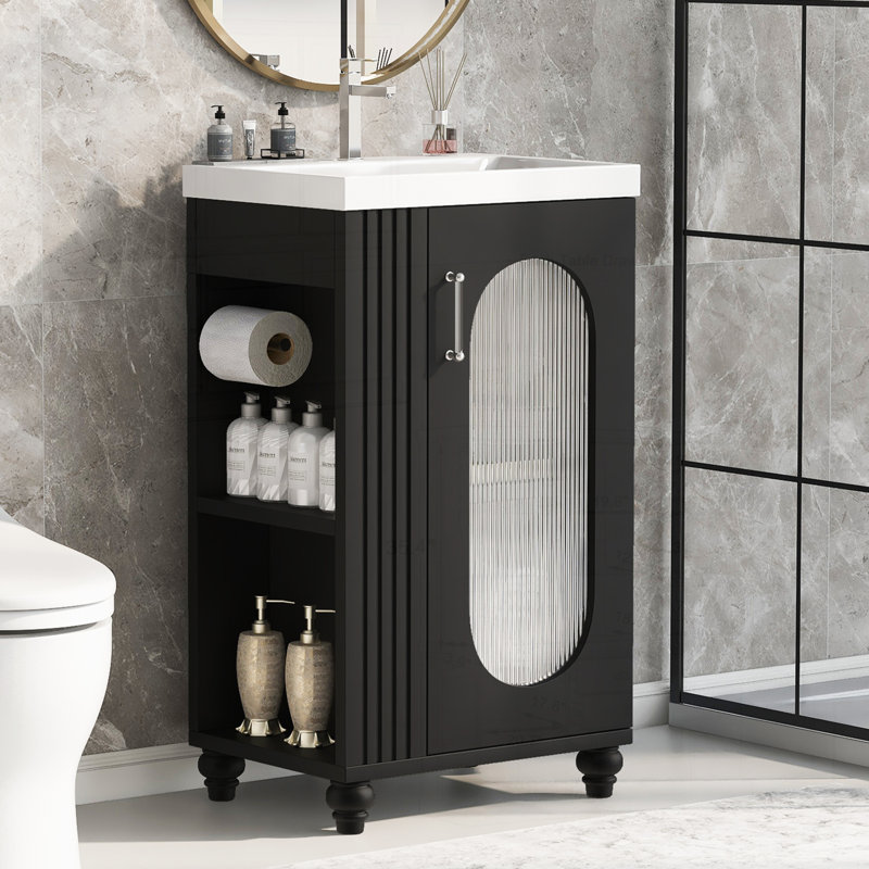 Meuble-lavabo moderne avec rangement polyvalent et fabrication durable, Noir