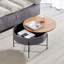 Round Grey Coffee Table With Storage Drawer, Modern Wood Top End Table Sofa Side Table Tea Table With Black Metal Legs For Home Office Waiting Reception Furniture