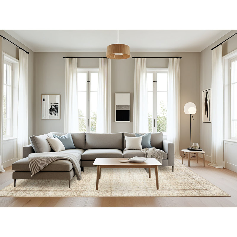 Tapis de zone beige/crème contemporaine, Rectangle 8 pi x 10 pi