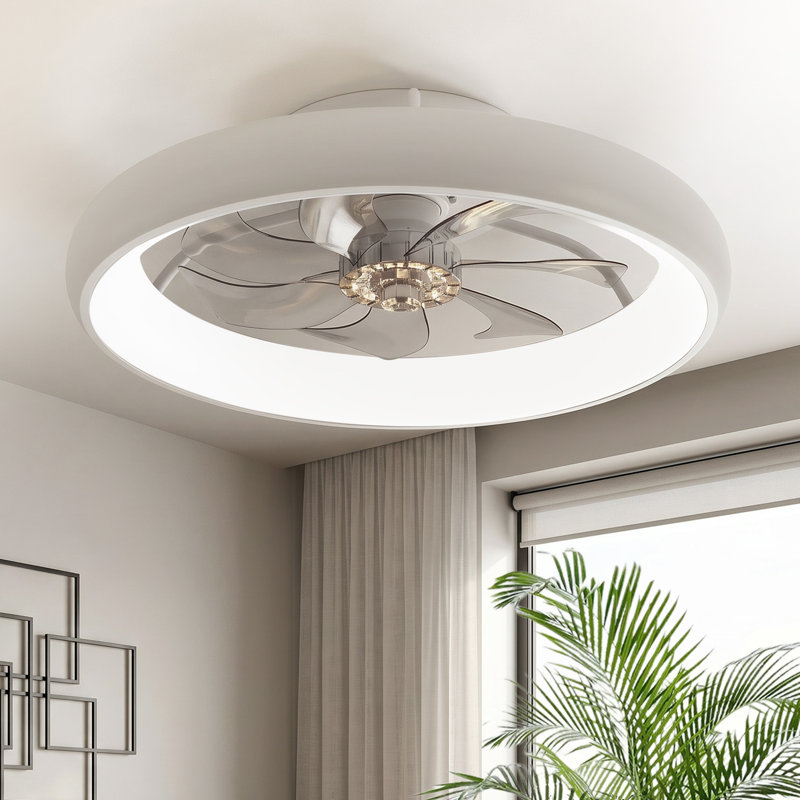 20'' Dianeshia Flush Mount Dimmable Ceiling Fan with LED Lights, White