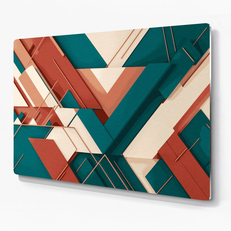 «Geometric Abstraction 92», art mural en métal vert, H 11 po x l 14 po