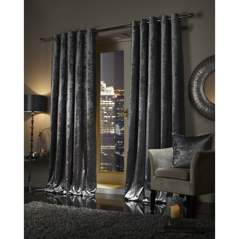 Sergey Velvet Semi Sheer Curtain Pair, Charcoal Gray, 228 W x 228 D cm