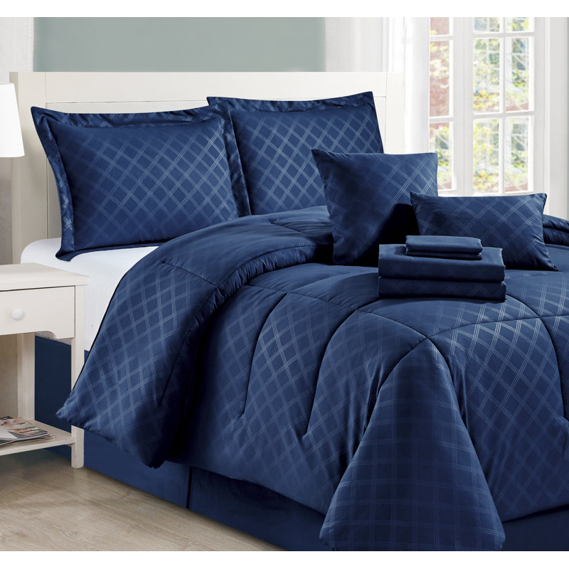 10-Piece Pre-Washed Microfiber Comforter Bed-in-a-bag, King Comforter + 10 Additional Pieces, Navy