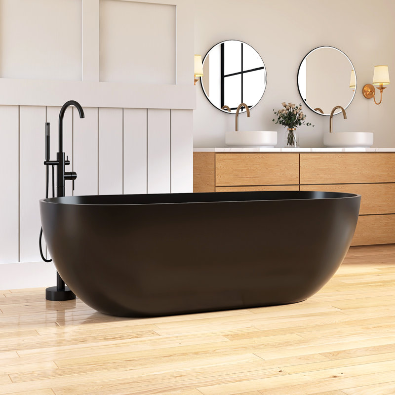 Forma 69" Freestanding Soaking Bathtub Solid Surface Stone Resin Soaking Tubs, Black