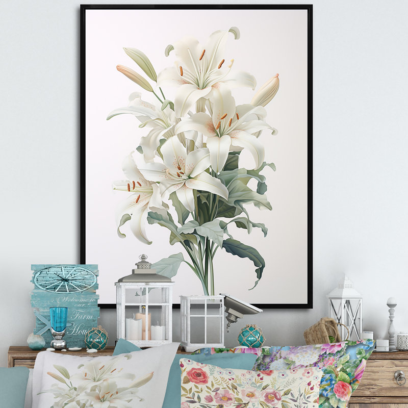 «White Lilies In Bloom Beauty IV» sur toile, Cadre flottant noir, H 40 po x l 30 po x P 1,5 po