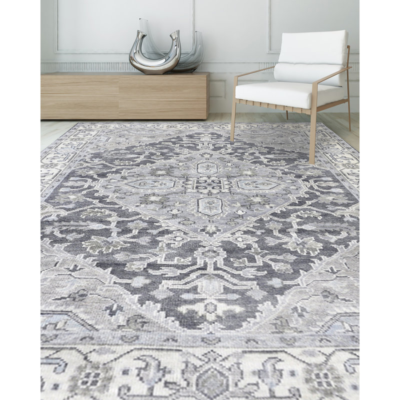 Tapis bleu et bleu foncé de haute qualité noué à la main, Rectangle 8 pi x 10 pi