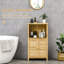 Armoire de salle de bain en bambou avec plusieurs tablettes et portes, naturel
