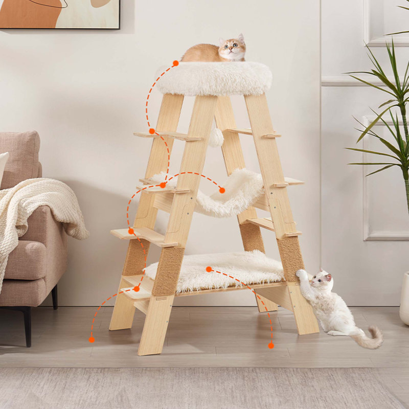 Pyramid Cat Tree, 5-Level Wooden Cat Ladder