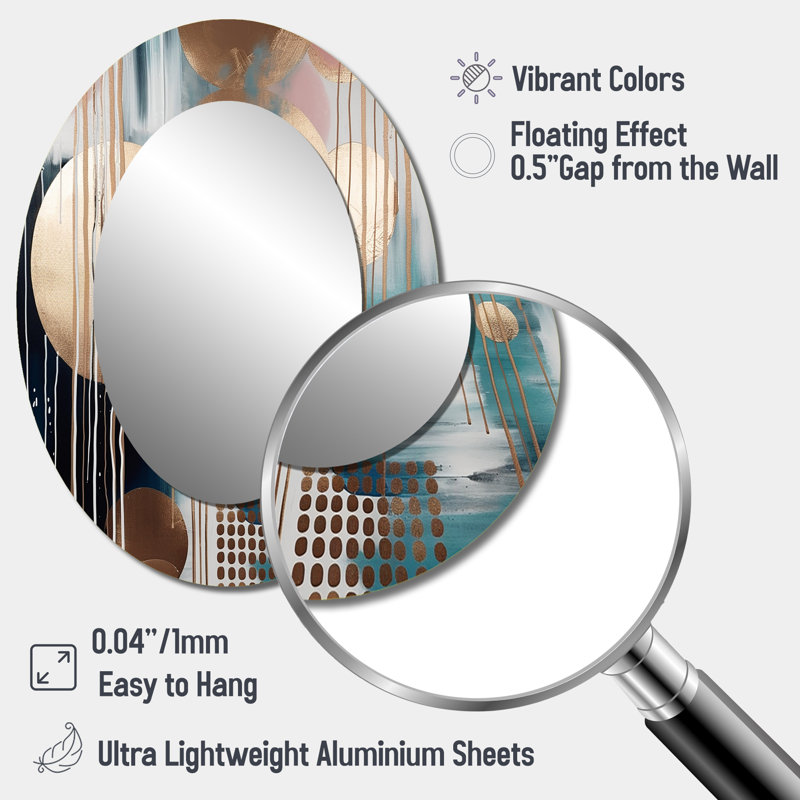 Soft Colors Shapes And Lines Marble V - Large Oval Wall Mirror On Metal, 40" x 30"