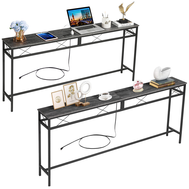 Ramsdell console Table Set with Built-in Outlets, 31.5" H x 71" W x 11.8" D, Charcoal Gray