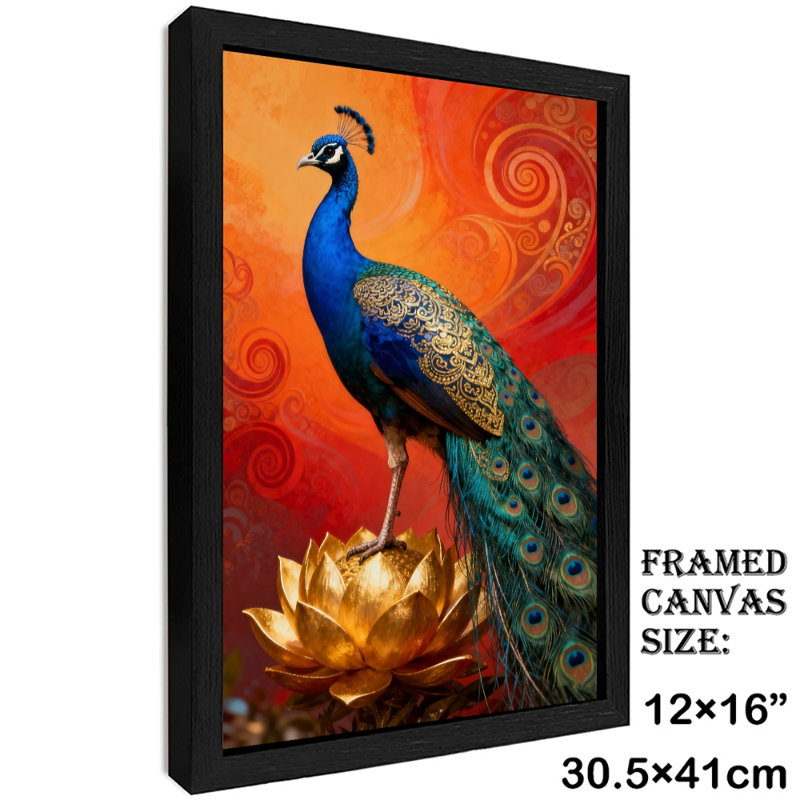 Art mural rétro noir et élégant, paon élégant, impressions de style rétro, H 17 po x l 13 po