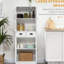 Garde-manger autoportant blanc de 61 po avec portes à fermeture douce, 2 tiroirs et tablettes réglables pour les tablettes de rangement à la maison, portes magnifiques