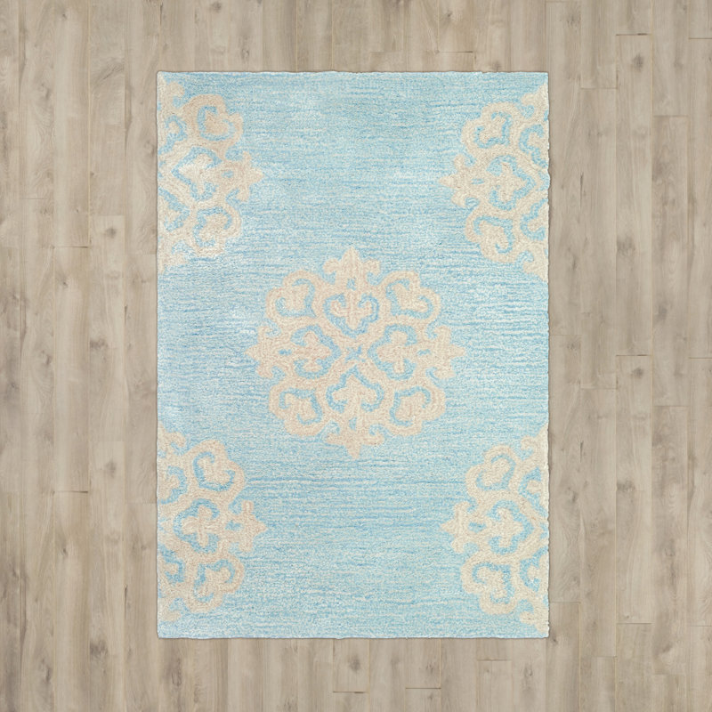 Steve Hand Tufted Wool/Viscose Geometric Rug in Turquoise/Yellow, Rectangle 2'3" x 3'