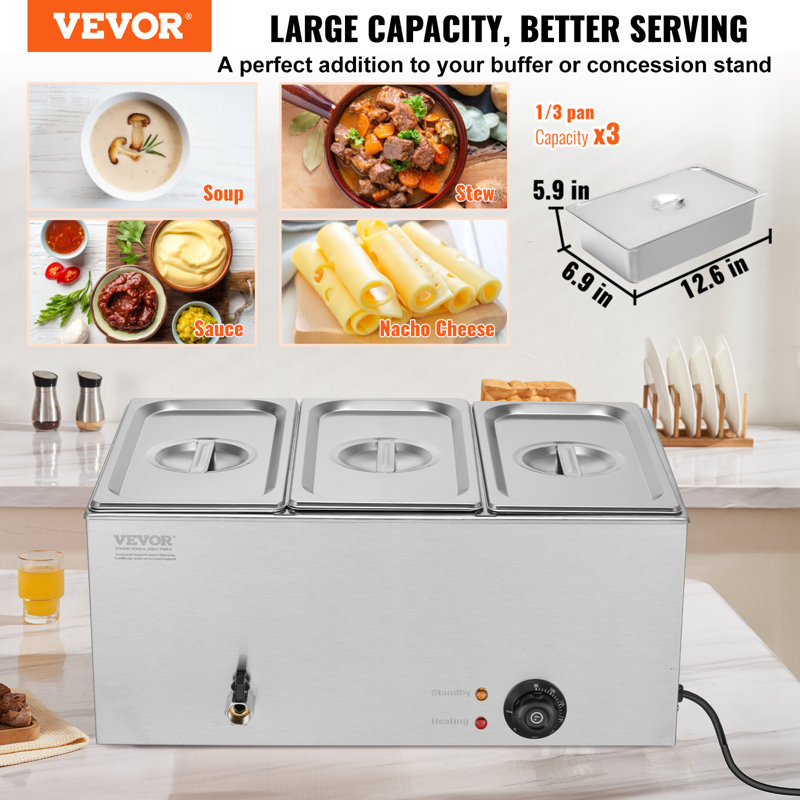 Chauffe-plat commercial commercial à 3 casseroles 17,4 pte Bain Marie