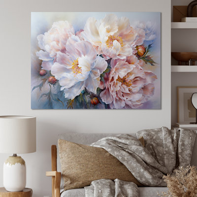 Reproduction d'art sur toile, pivoines roses et blanches