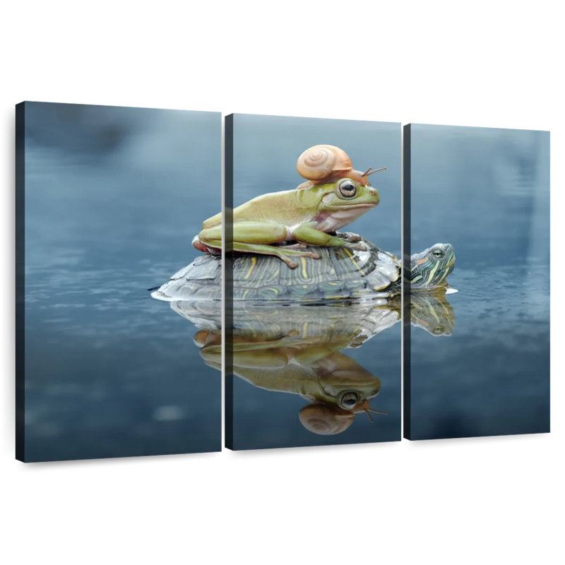 Brampt Snail And Frog Riding A Turtle, 20" H x 33" W