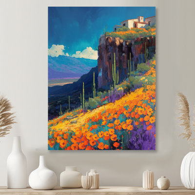 «Orange Blue Desert Cactus Landscape In Mexico III - Plants», reproduction d'art murale