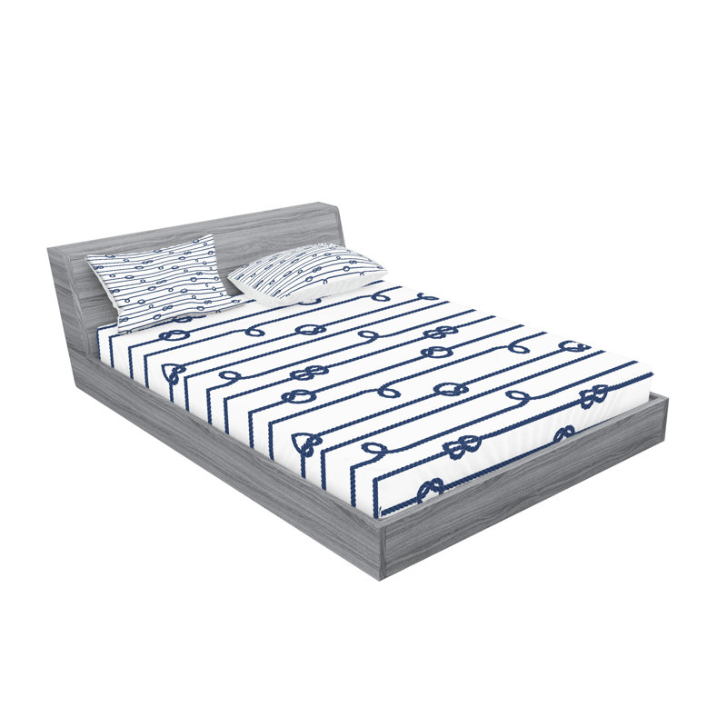 Ensemble de draps et taies décoratives bleu marine et blanc Ambesonne, Ensemble de draps pour très grand lit californien