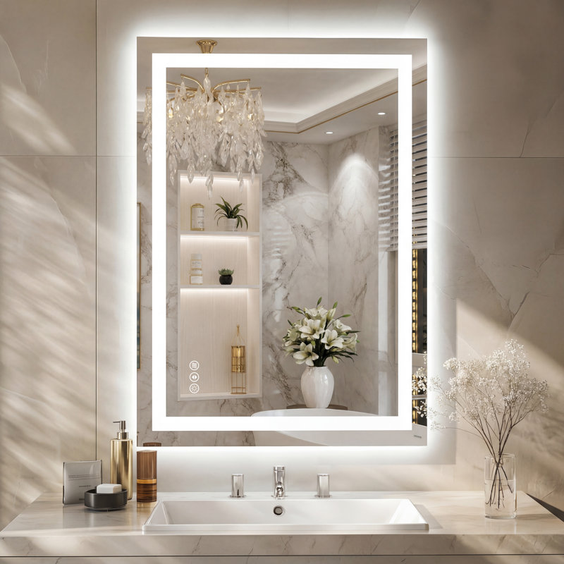Lunara UL Certified Front Light and Backlit LED Anti-Fog Bathroom Vanity Mirror 5mm Premium Tempered Glass, 28" x 20"