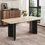 Table de salle à manger rectangulaire en pierre frittée de 63 po, table de cuisine moderne avec pieds en bois massif noir, plateau de table en pierre pour les sièges 4-6