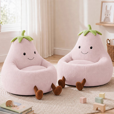 Kannon Cartoon Eggplant Bean Bag Chair, Kids Room Eggplant Sofa With Washable Sofa Cover Or Reading, Lounging And Watching TV
