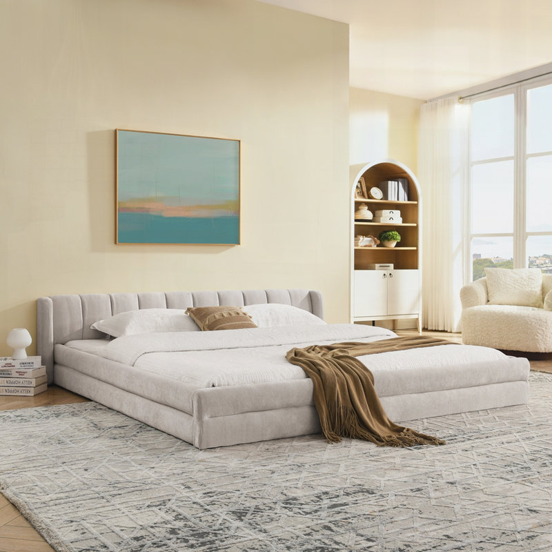 Structure de lit rembourrée avec tissu épais, Beige