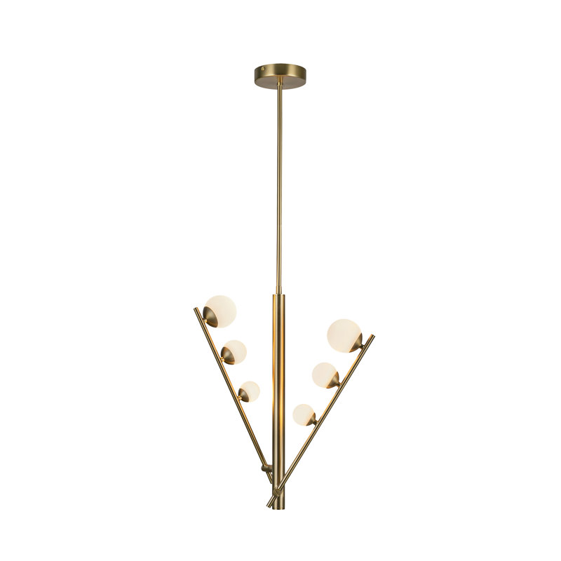 Cypress 2 Arm Opal Glass LED Pendant, Brushed Gold