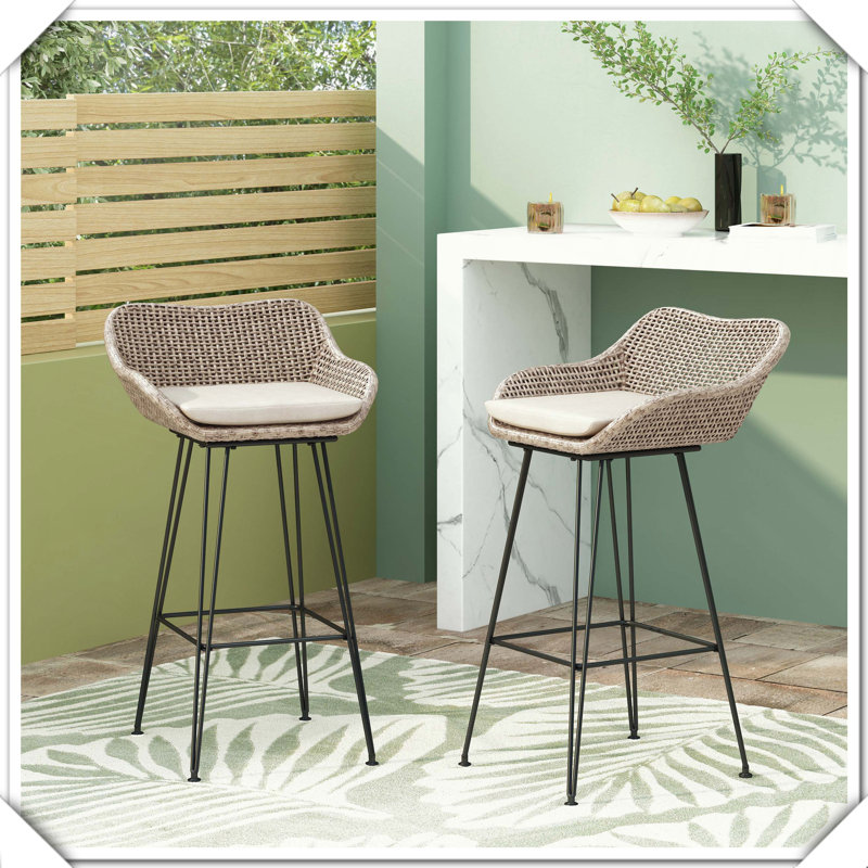 Ensemble de 2 tabourets de bar en rotin PE Robuste, durable, élégant, pratique et polyvalent