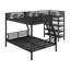Lit superposé en forme de L en métal peu encombrant avec quatre tablettes intégrées, structure en métal durable et garde-corps robustes