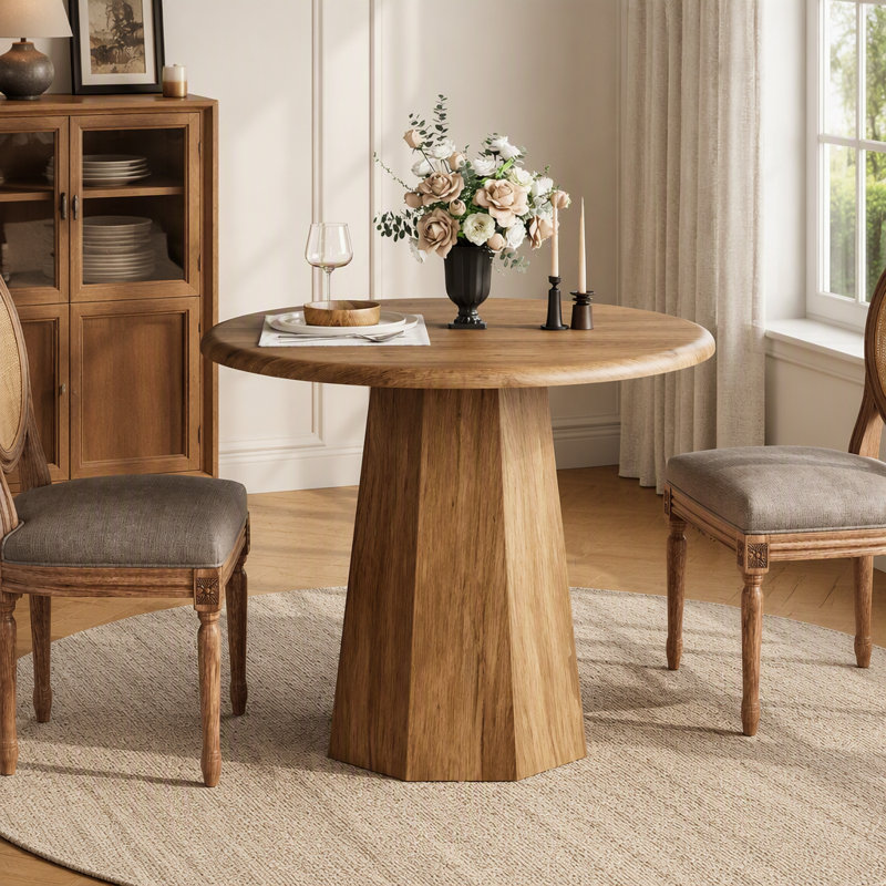 Table de salle à manger ronde de 80 cm (31,5 pouces) pour 2 à 4 personnes, petite table de cuisine avec piètement octogonal pour salle à manger.