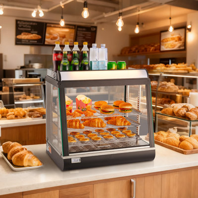 Réchaud commercial à 3 niveaux, chauffe-aliments 1200 W avec lumière DEL, rangement supérieur et tablettes réglables, chauffage à la vapeur de 86 185 à 185 ℉, 75 L pour hamburger, pizza, pain, poulet frit