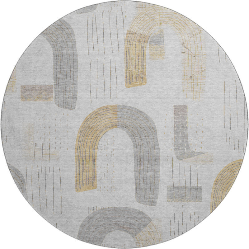 Premium Machine Washable Mehara AMF1698 Geometric Rug, Round 8'