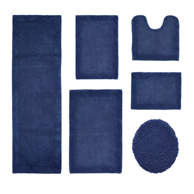 Moriceau 100% Cotton 2370 GSM Tufted Reversible 6-Piece Bath Rug Set – Ultra Soft, Highly Absorbent, Machine Washable, OEKO-TEX Certified, Ideal for Shower, Bathtub, Vanity & Sink Areas, Navy