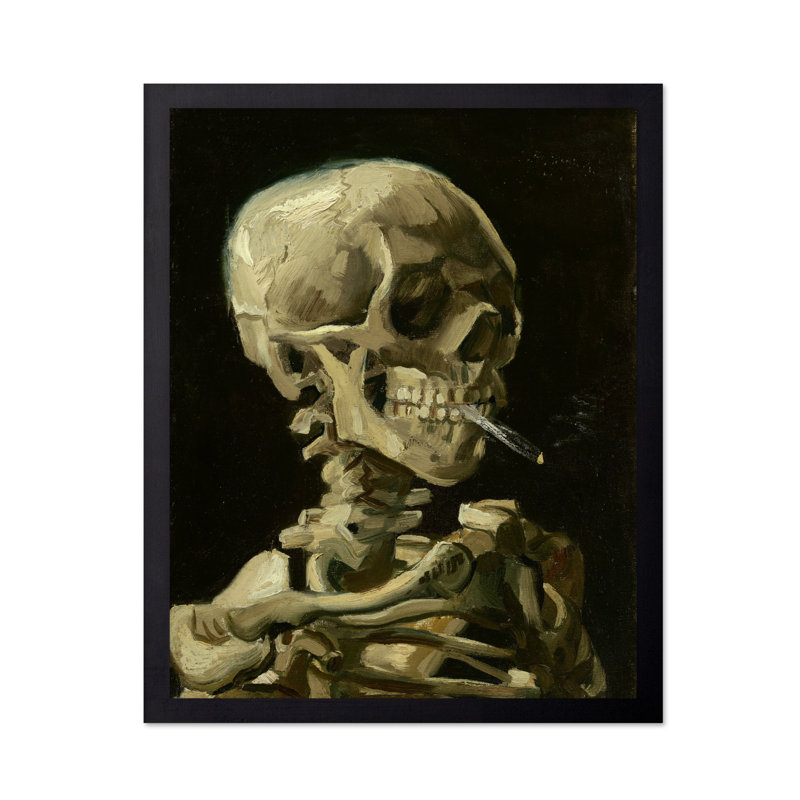 Van Gogh - Crâne d'un squelette avec une fumée, H 24 po x l 32 po, Affiche, Cadre noir