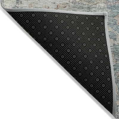 8' X 10' Green Blue And Gray Oriental Washable Indoor Outdoor Area Rug