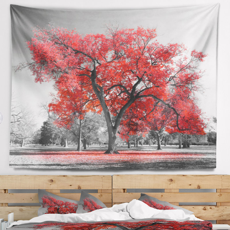 Tapisserie arbre rouge bigy day, H 68 po x l 80 po