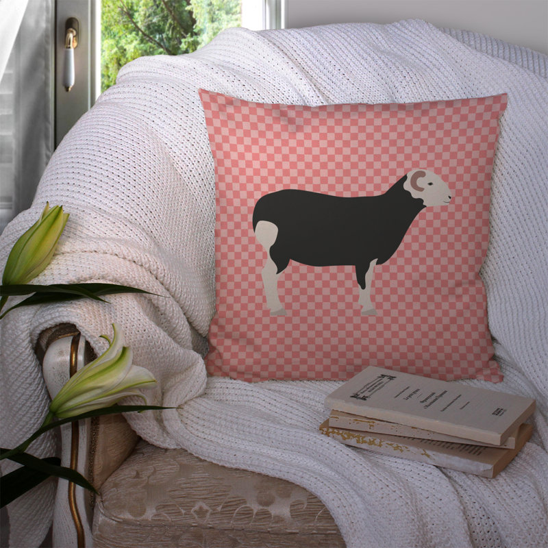 Coussin extérieur herwick ovin check, 14 po x 14 po, Rose