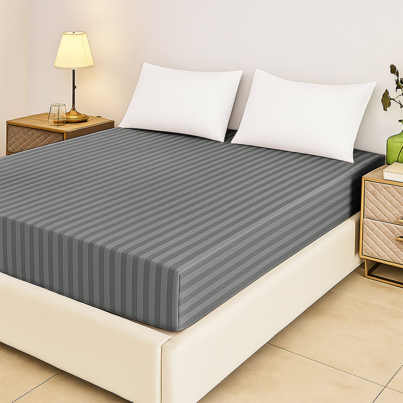 Tabbitha Striped Microfiber Standard Fitted Sheet, Charcoal, Single (3')