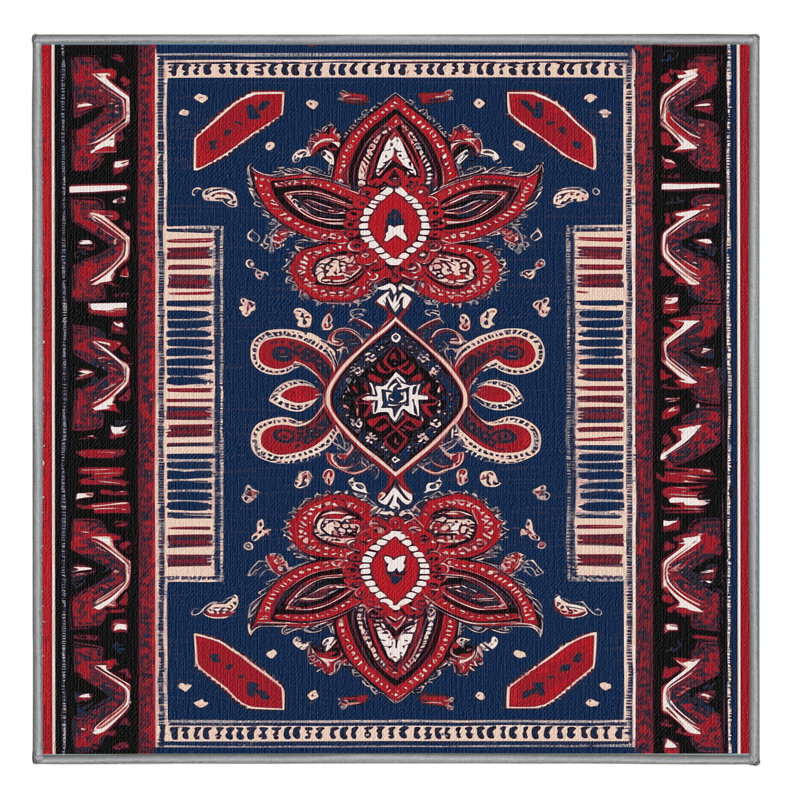 Washable Paisley Bandana Southwestern Area Rug, Square 8'
