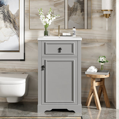 Meuble-lavabo de salle de bain avec lavabo en céramique, porte à fermeture douce, tablette réglable