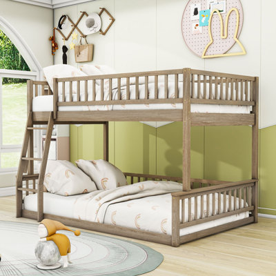 Wood Full XL Over Queen Bunk Bed With Ladder And Guardrails by Harriet Bee