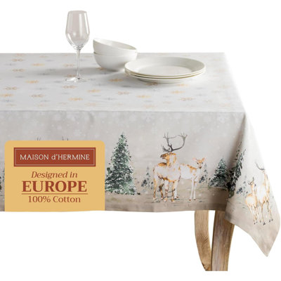 100% Cotton Table Cover - Rectangle Decorative Tablecloth - Washable Tablecloths For Dining, Home & Party - For Thanksgiving & Christmas - Deer In The Woods Collection